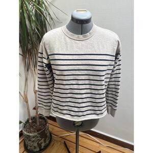 Madewell Striped Crop Sweatshirt 100% Cotton French Terry Grey Blue XS